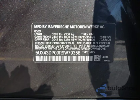 2024 BMW X3 Sdrive30I z USA, uszkodzony, nr VIN 5UX43DP09R9W79358